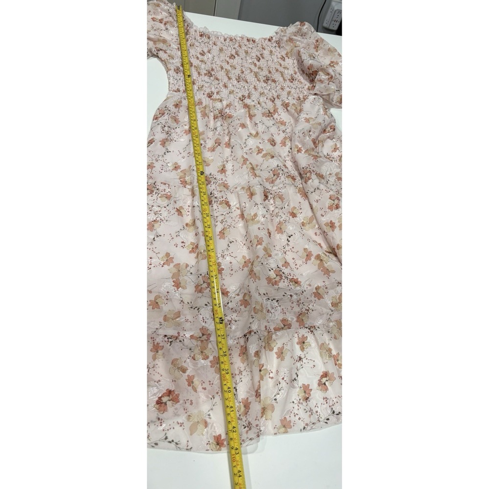 Sissyaki Women's L Pink Floral Smocked Square Neck Puff Sleeve Midi A-Line - Picture 9 of 10